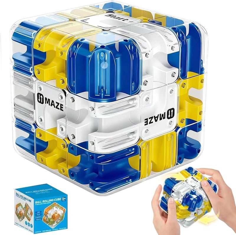 Blue 3D Rolling Ball Maze Cube Puzzle Brain Teaser Toy For Stress Relief - Image 1